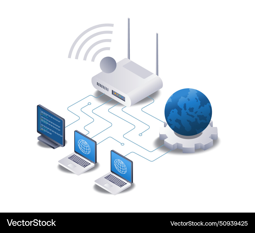 Computer internet router usage network concept Computer internet router usage network concept vector image