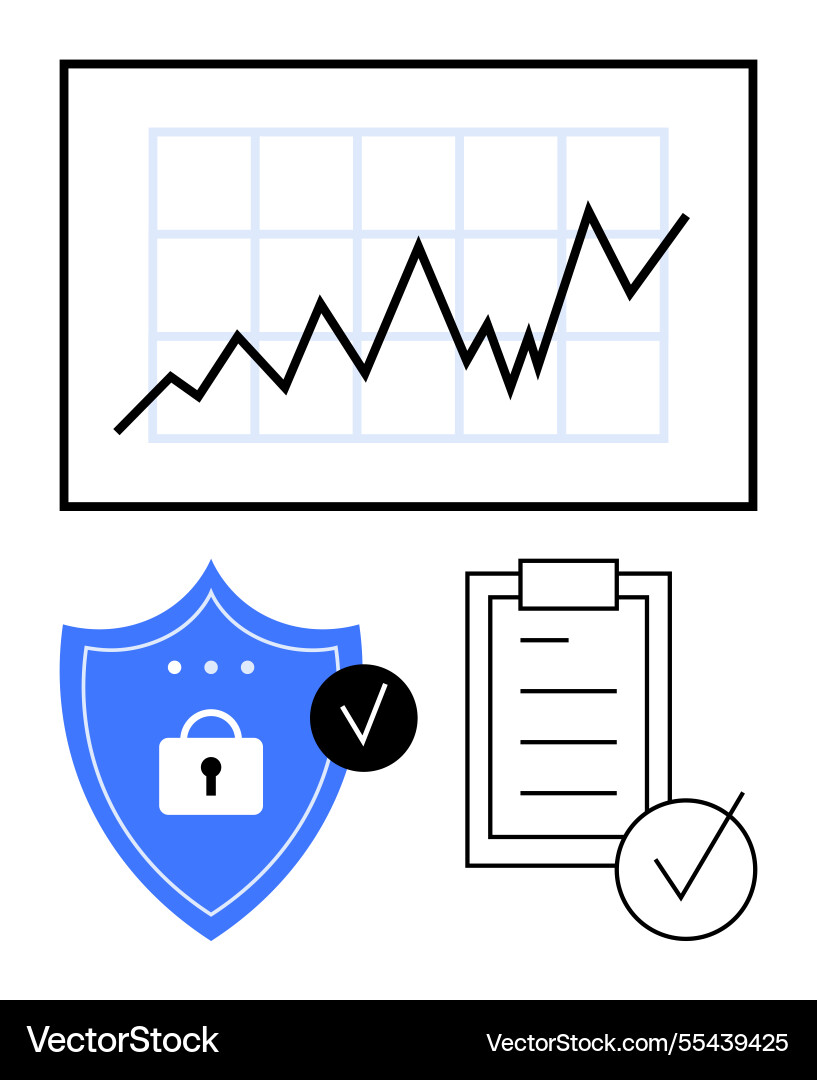 Data growth chart security shield and checklist Vector Image