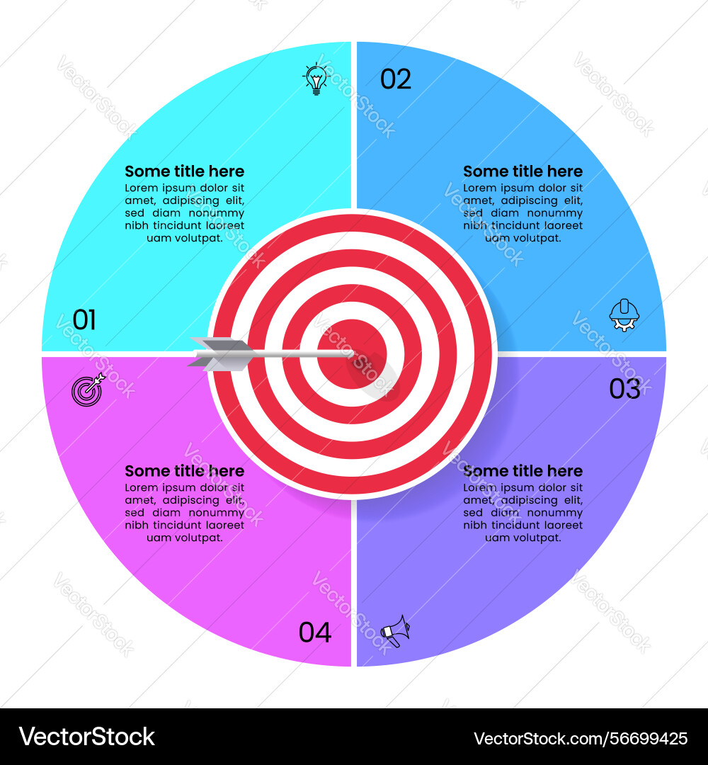 Infographics template circle with dartboard and 4 Infographics template circle with dartboard and 4 vector image