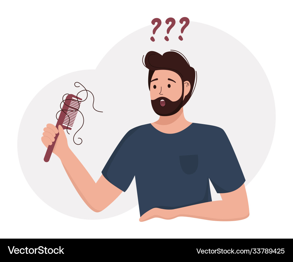 Male alopecia character with a comb loses hair Male alopecia character with a comb loses hair vector image