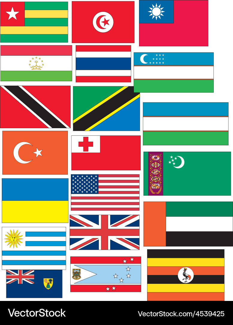 Set of 20 flags countries started with t and u vector image