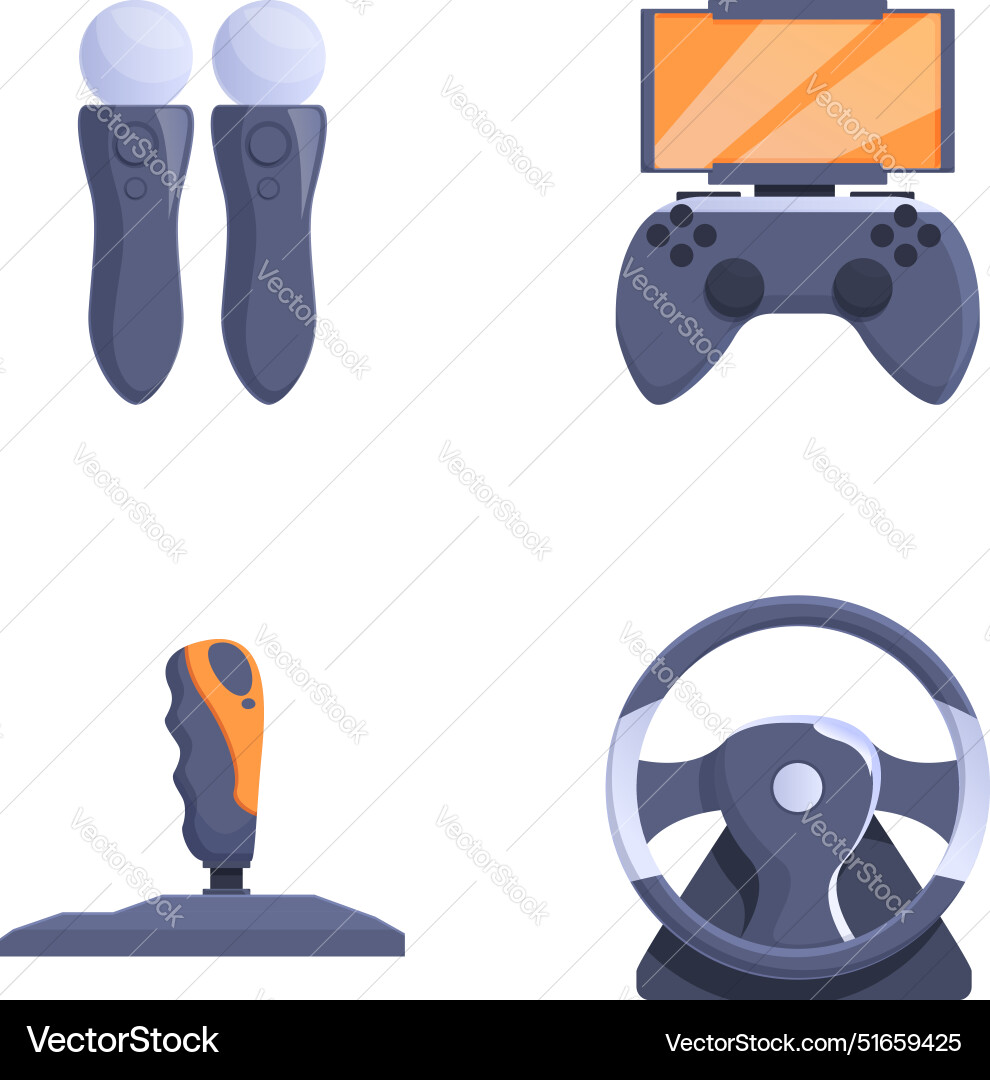 Set of video game controllers and accessories Set of video game controllers and accessories vector image