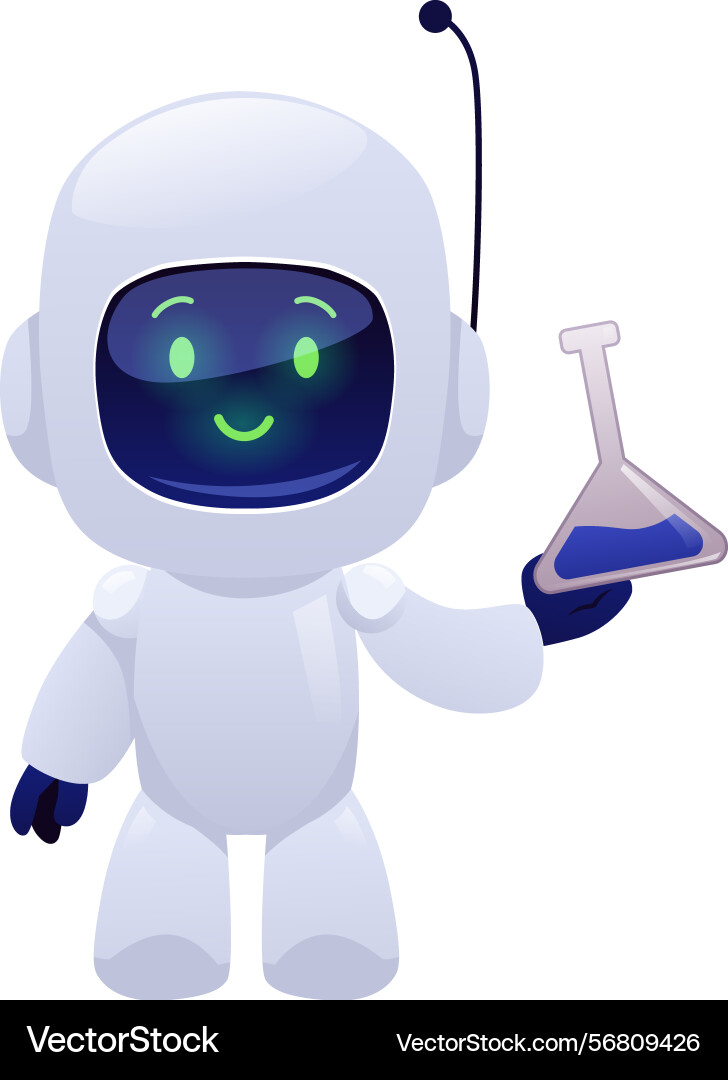 Chatbot robot showing laboratory flask Chatbot robot showing laboratory flask vector image