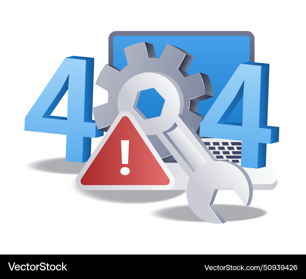 Computer maintenance warning error code 404 flat Computer maintenance warning error code 404 flat vector image