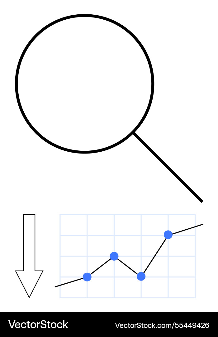 Magnifying glass focusing on graph with arrow Magnifying glass focusing on graph with arrow vector image