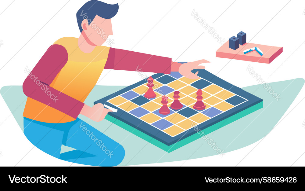 Man playing chess strategically in flat design Vector Image