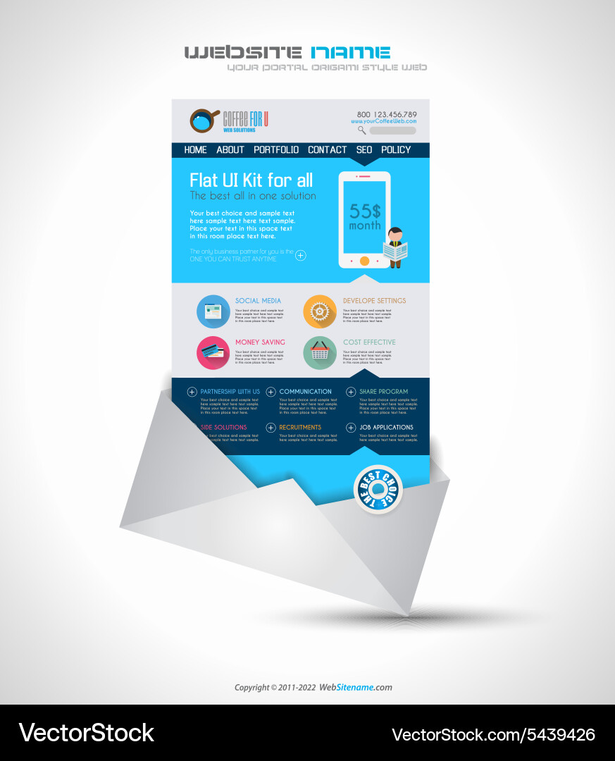 One page website flat ui design template Vector Image