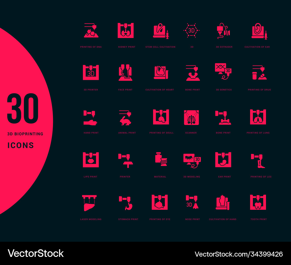 Set simple icons 3d bioprinting Set simple icons 3d bioprinting vector image