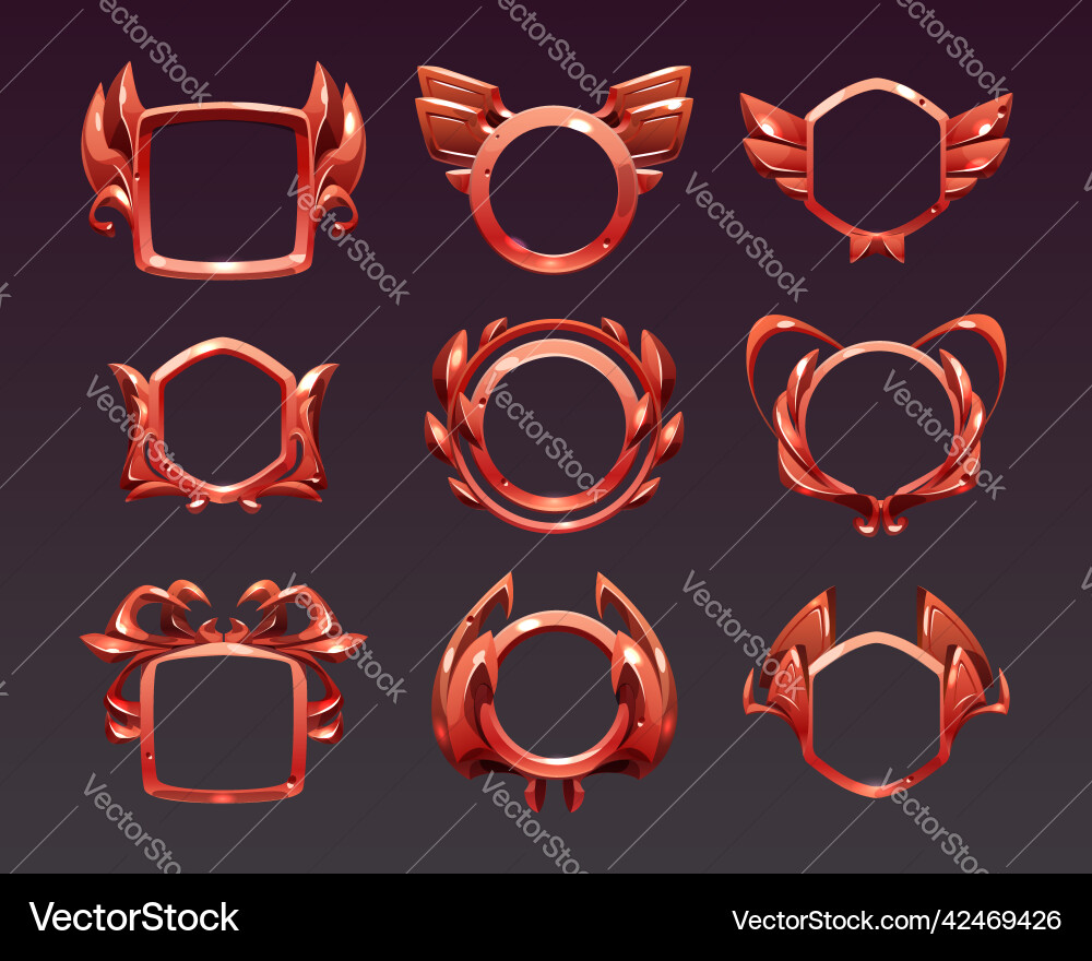 Ui game frames level borders red textured design Ui game frames level borders red textured design vector image