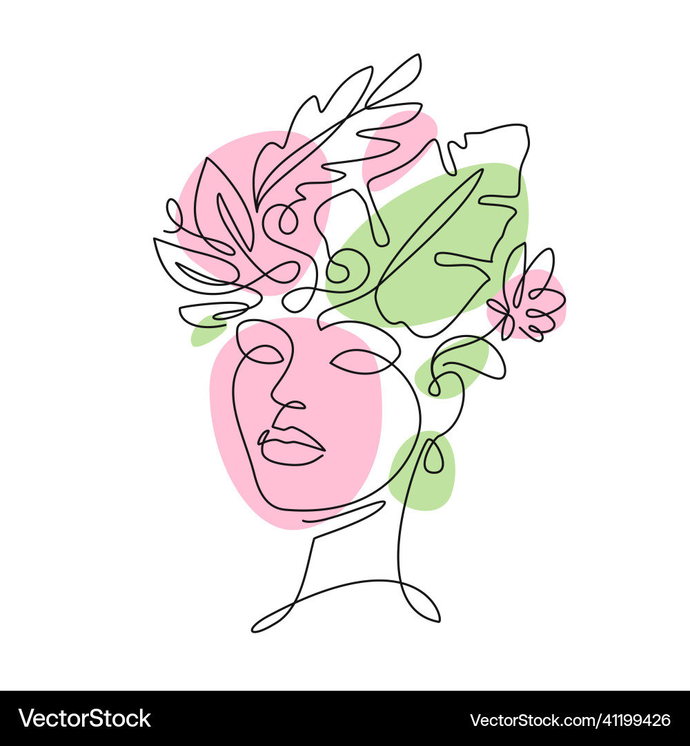 Woman face with flowers line drawing Woman face with flowers line drawing Vector Image