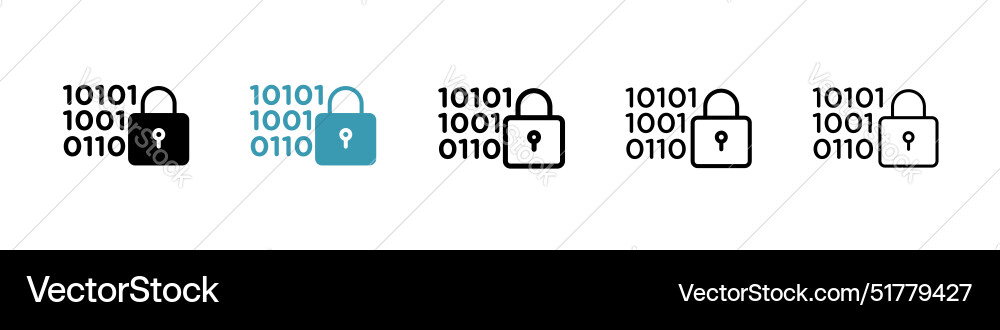 Binary lock line icon set Vector Image