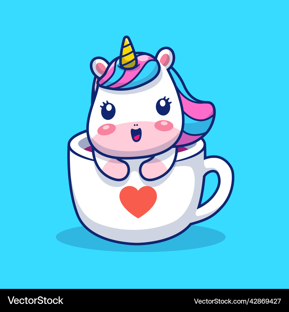 Cute unicorn in cup cartoon Royalty Free Vector Image