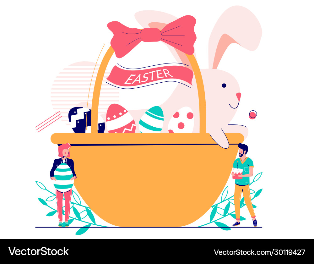 Easter Basket with Rabbit and Eggs Vector Image