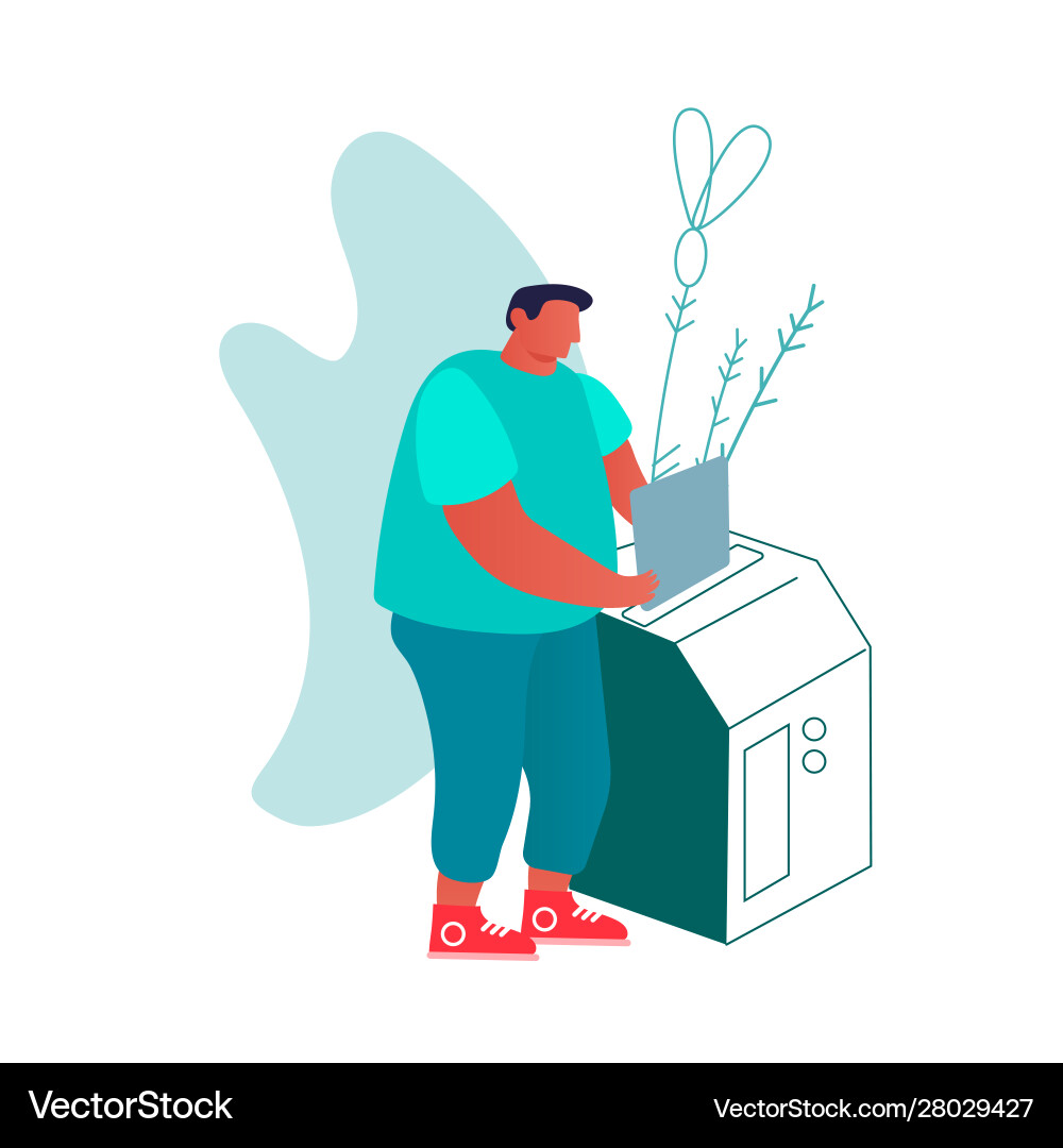Man put paper document to copy machine or shredder Man put paper document to copy machine or shredder vector image