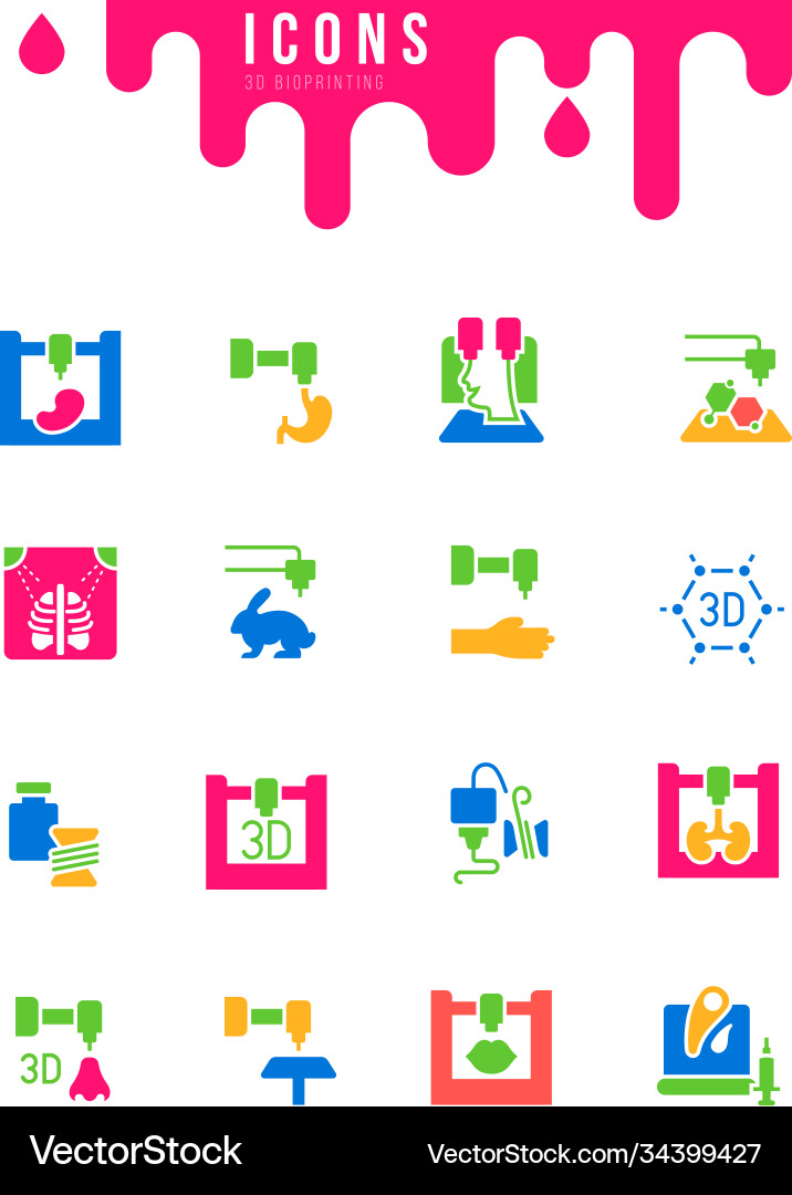 Set simple icons 3d bioprinting Set simple icons 3d bioprinting vector image