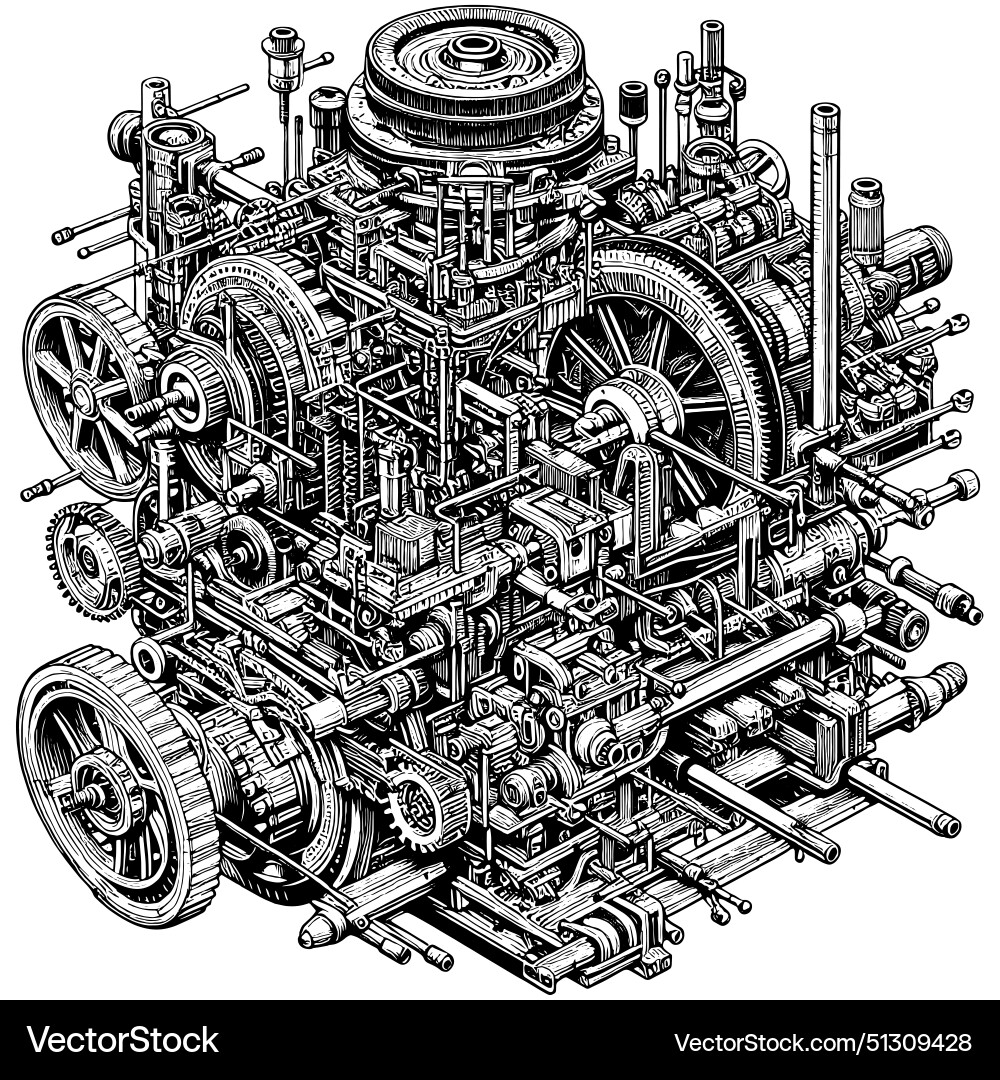 Complex mechanism in a cube sketch board Complex mechanism in a cube sketch board vector image