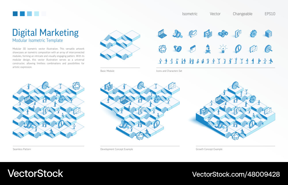 Digital marketing modular isometric constructor Vector Image