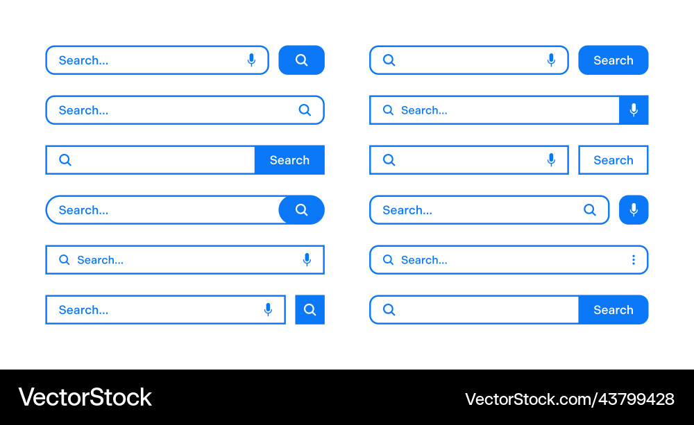 Various search bars with outline border internet Various search bars with outline border internet vector image