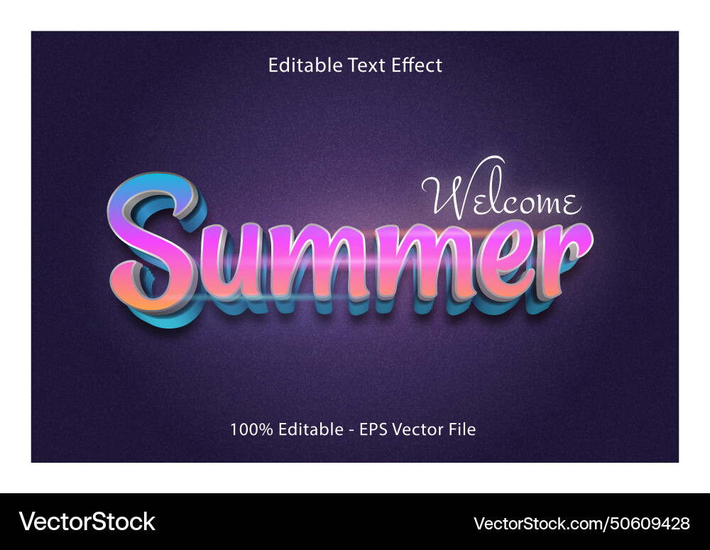 Welcome summer editable text effect 3d emboss Vector Image