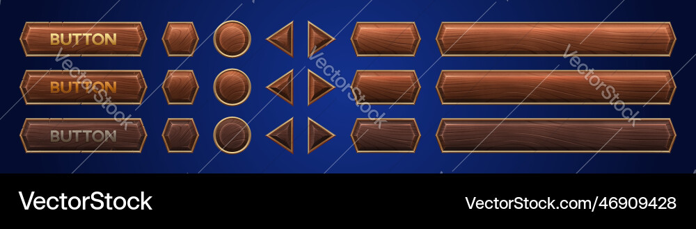 Wooden Button Sprite Sheet - Game UI Vector Image