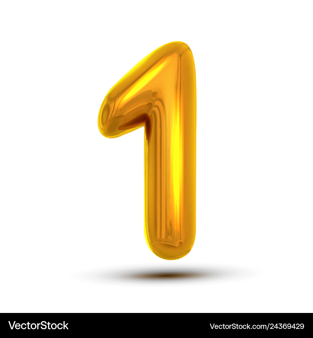 1 one number golden yellow metal letter 1 one number golden yellow metal letter vector image