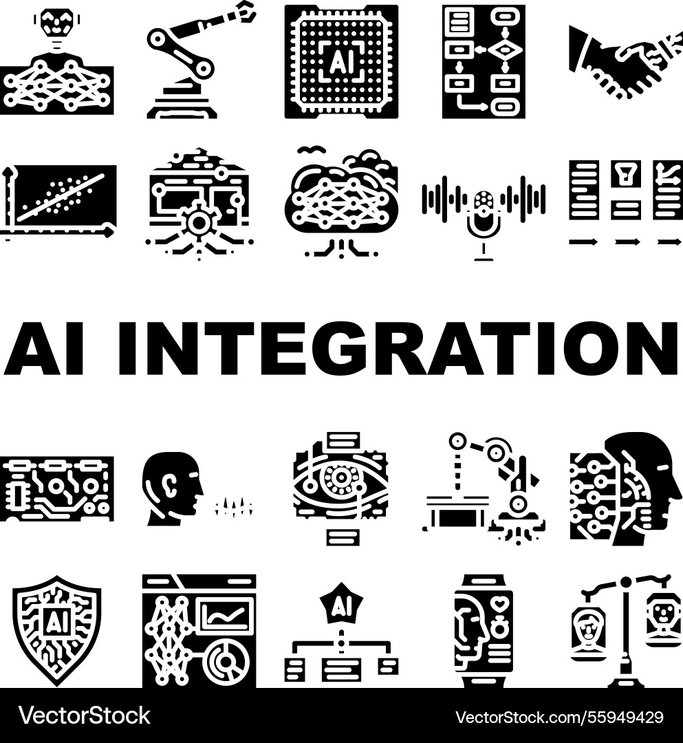 Ai integration deep learning icons set Ai integration deep learning icons set vector image
