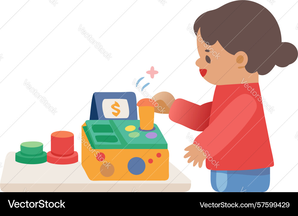 Child operating toy register learning through vector image