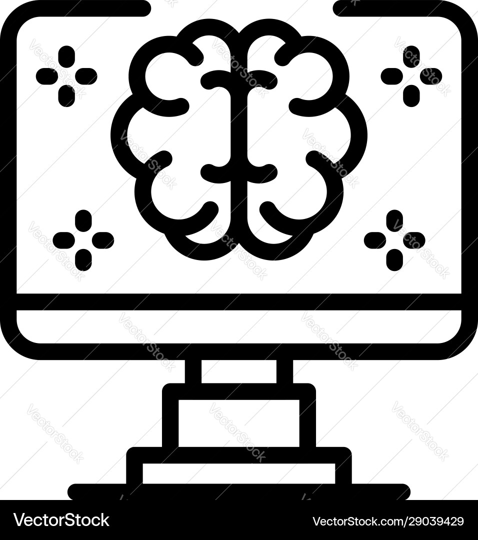 Computer ai brain icon outline style Vector Image