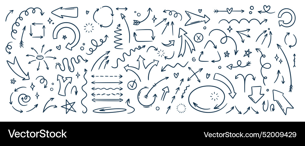 Doodle outline sketch arrow and abstract shapes Doodle outline sketch arrow and abstract shapes vector image