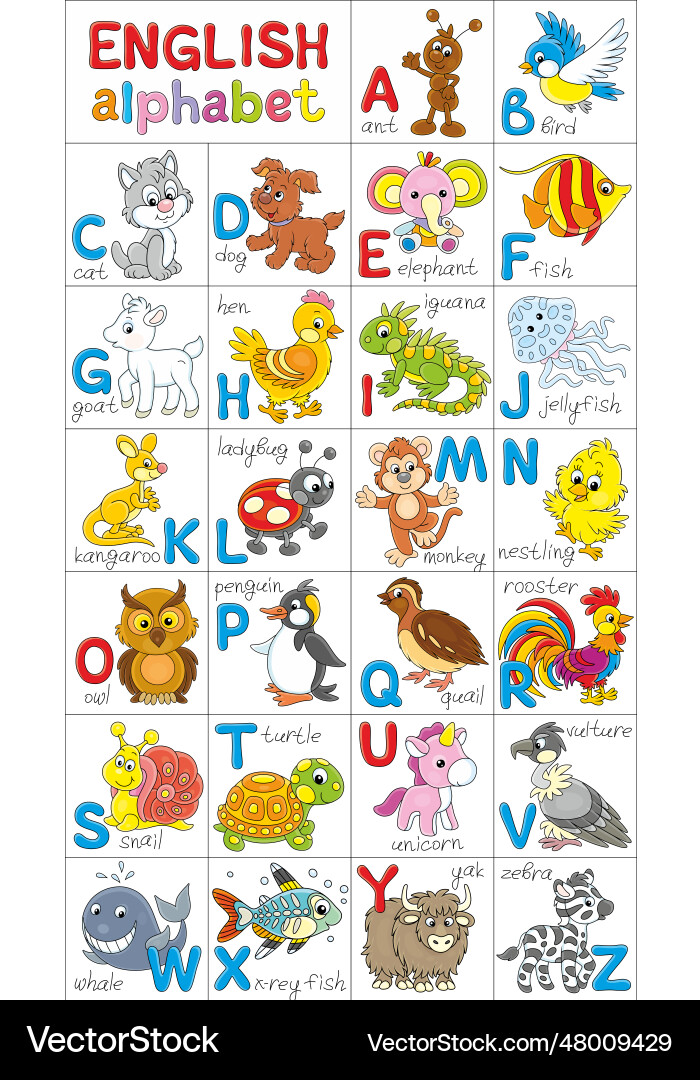 English alphabet with funny toy animals English alphabet with funny toy animals vector image
