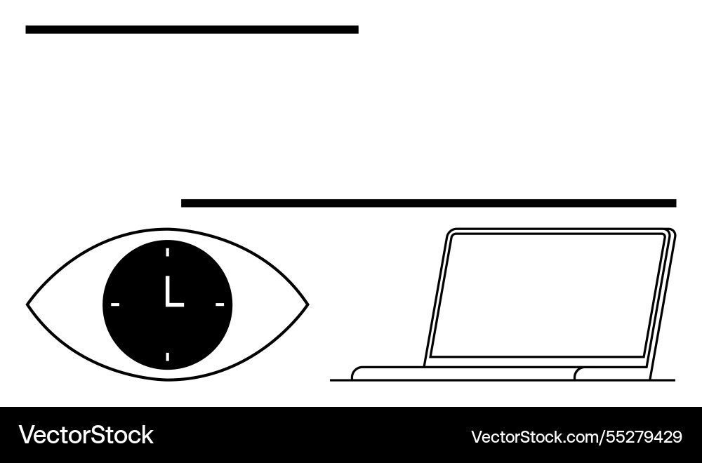Eye with clock and open laptop representing time Vector Image