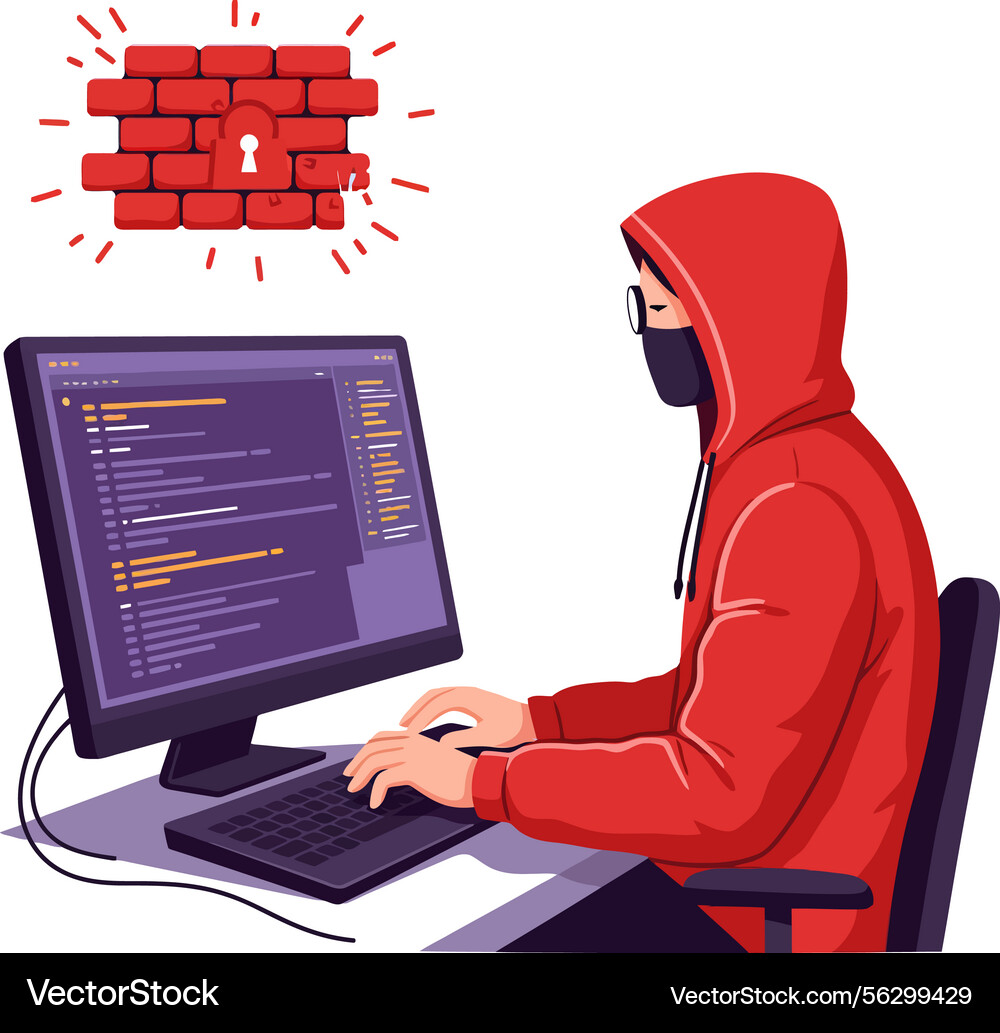 Hacker in roten Hoodie Codierung auf Desktop-Computer Hacker in roten Hoodie Codierung auf Desktop-Computer vektorbild