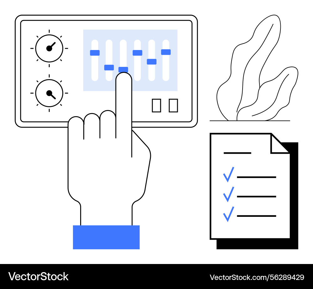 Hand adjusting audio controls with checklist Hand adjusting audio controls with checklist vector image