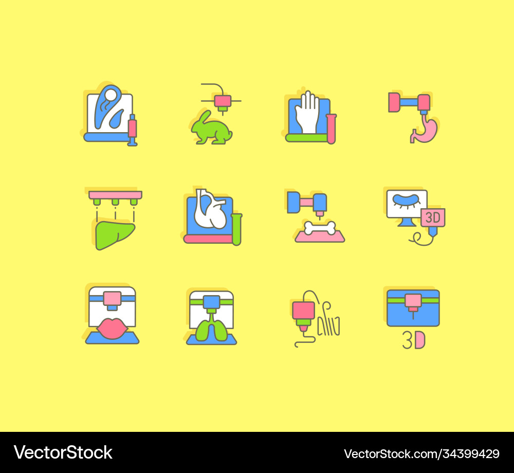 Set simple line icons 3d bioprinting Set simple line icons 3d bioprinting vector image
