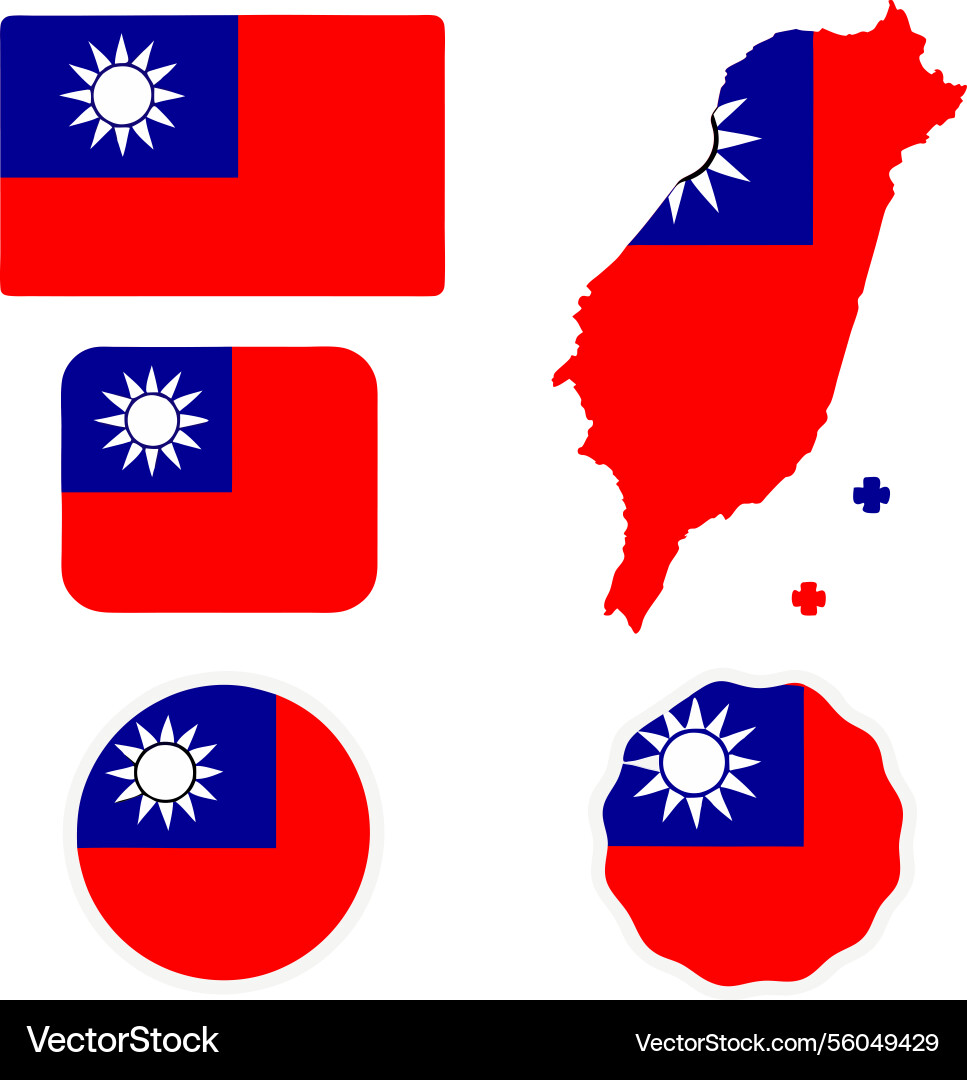 Taiwan flag and map variations collection showing Taiwan flag and map variations collection showing vector image
