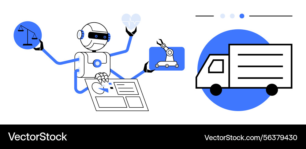 Ai robot managing logistics automation and data Ai robot managing logistics automation and data vector image