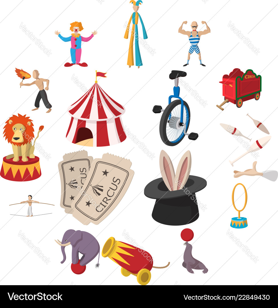 Circus show icons cartoon collection Circus show icons cartoon collection vector image