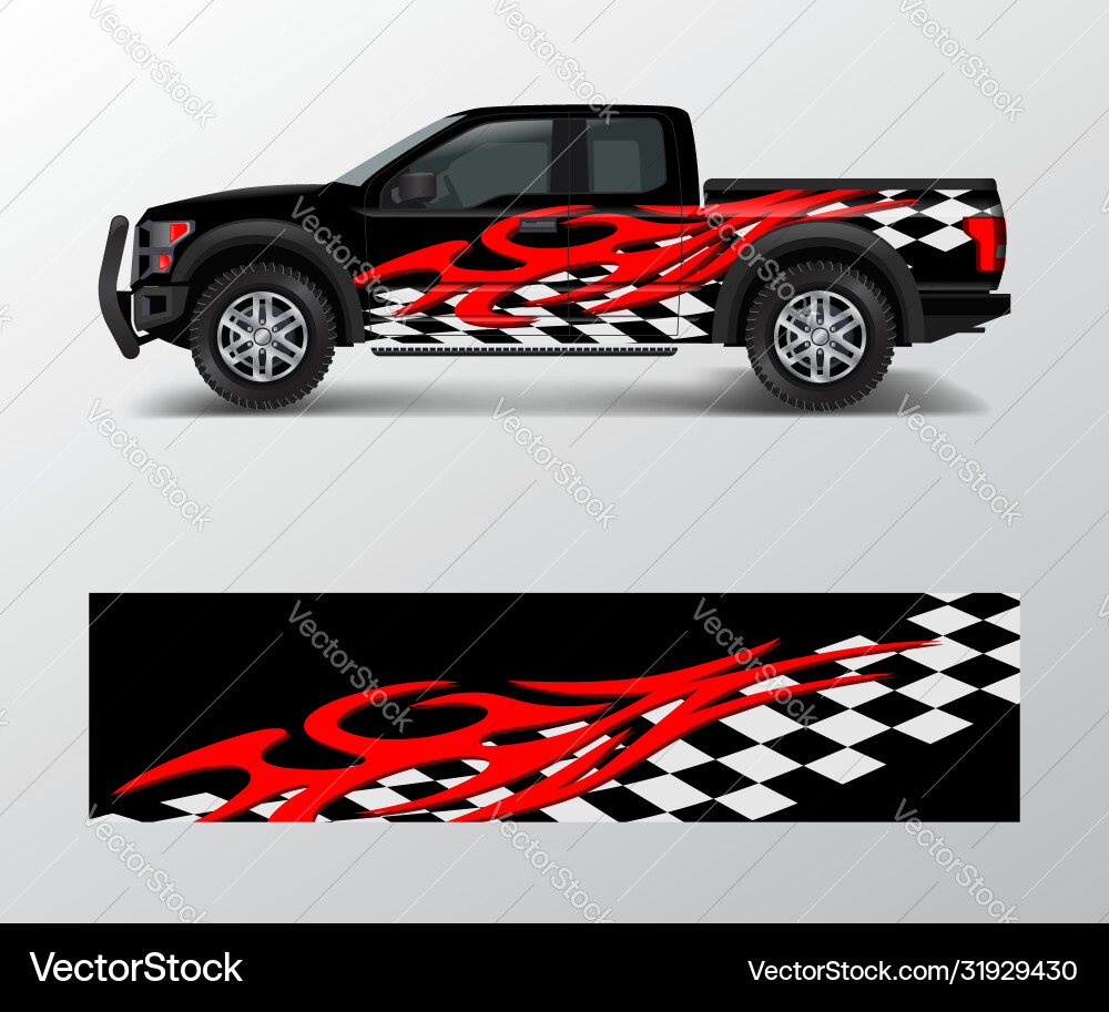 Racing Truck Background - Checkered Flames Vector Image