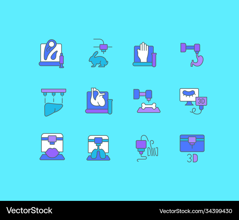 Set simple line icons 3d bioprinting Set simple line icons 3d bioprinting vector image