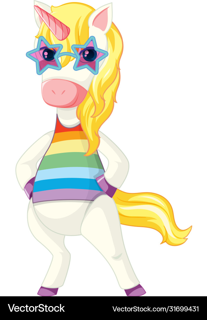 Cute yellow unicorn in standing position on white Cute yellow unicorn in standing position on white vector image