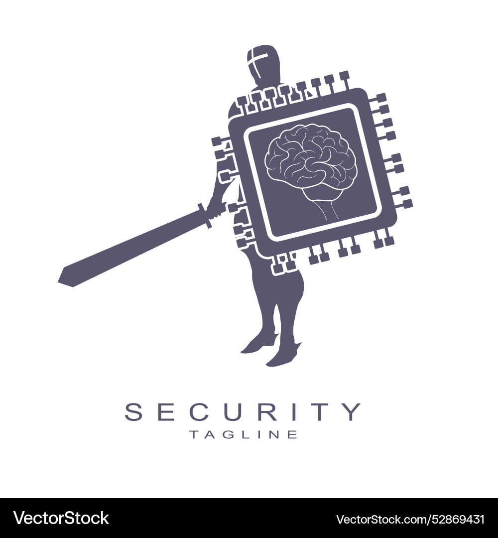 Knight with sword and microchip shaped shield Knight with sword and microchip shaped shield vector image