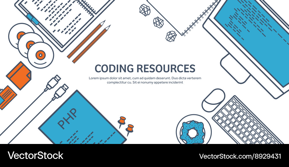 Lined programmingcoding outline flat computing vector image