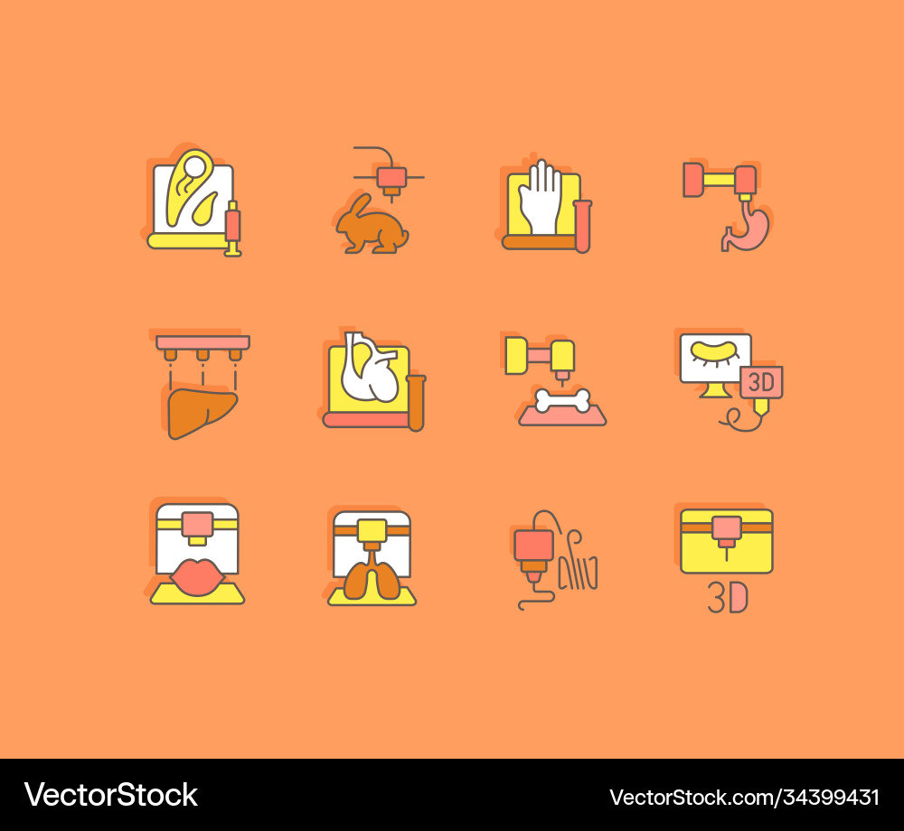 Set simple line icons 3d bioprinting Set simple line icons 3d bioprinting vector image