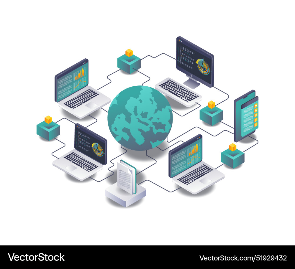 Exploring global computer network infrastructure Exploring global computer network infrastructure vector image