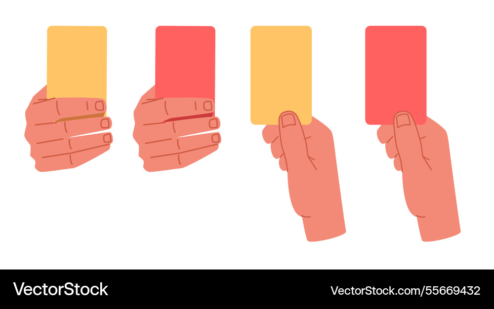 Hands hold red and yellow card sport Hands hold red and yellow card sport vector image