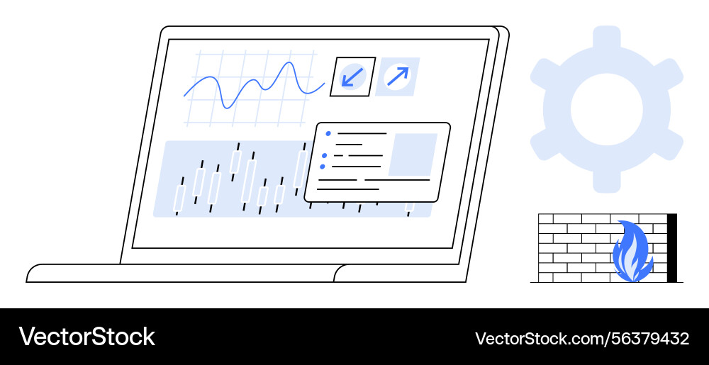 Laptop displaying data analytics firewall Laptop displaying data analytics firewall vector image