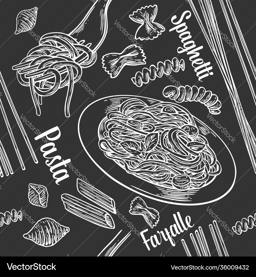 Seamless pattern set pasta with title vector image