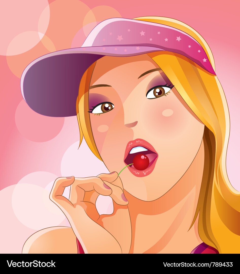 Attractive Young Woman with Cherry Vector Image