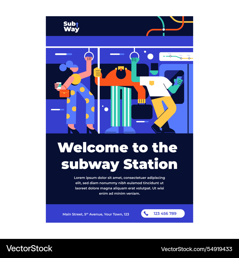 Bunte U-Bahn-Station mit verschiedenen Pendlern Bunte U-Bahn-Station mit verschiedenen Pendlern vektorbild