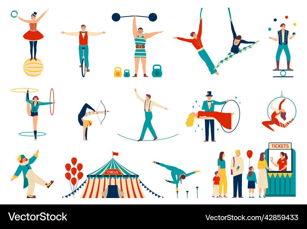 Circus flat set Royalty Free Vector Image - VectorStock